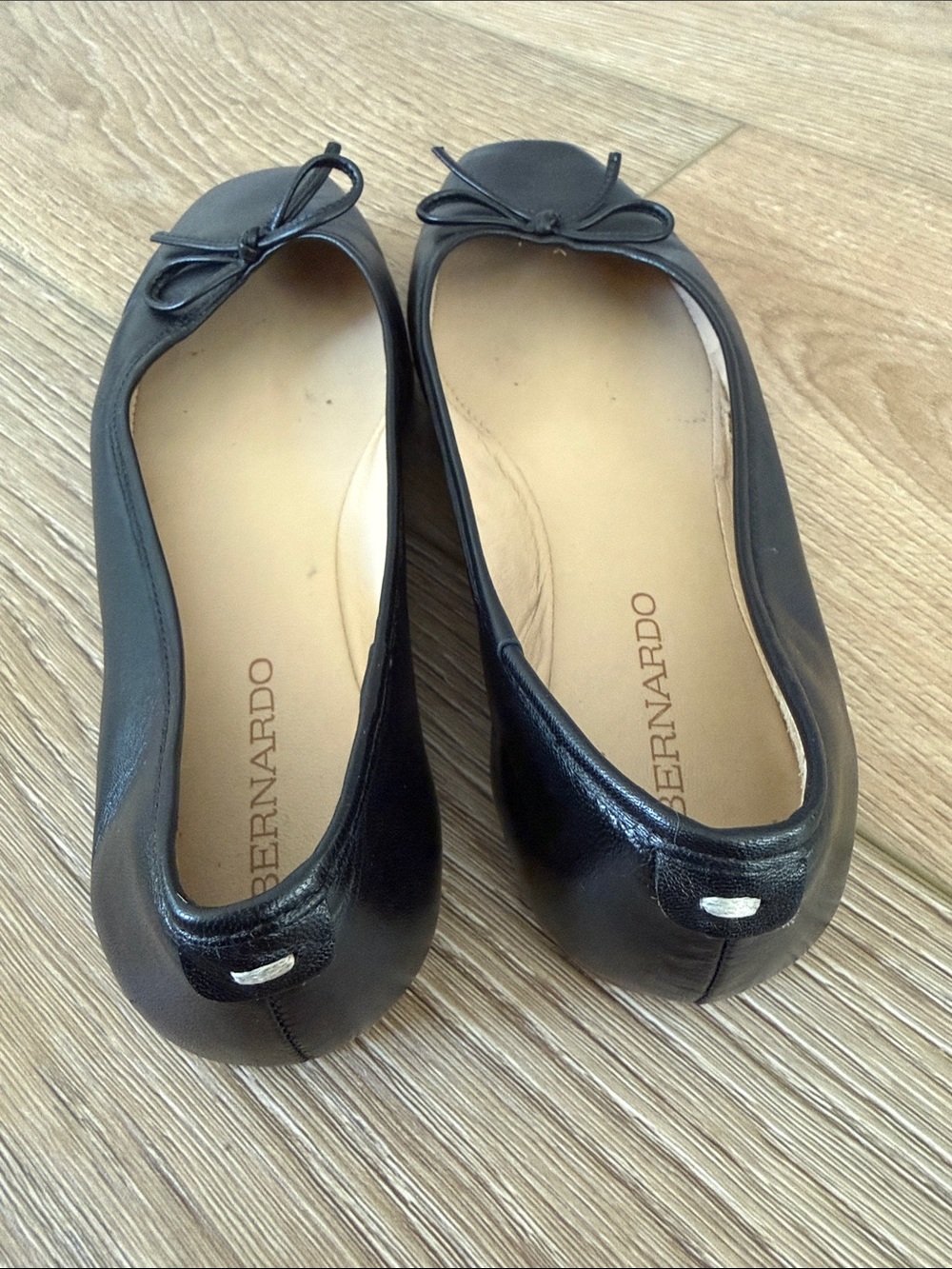 Bernardo Black Leather Square-Toe Ballet Flats with Bow - Picture 3 of 4
